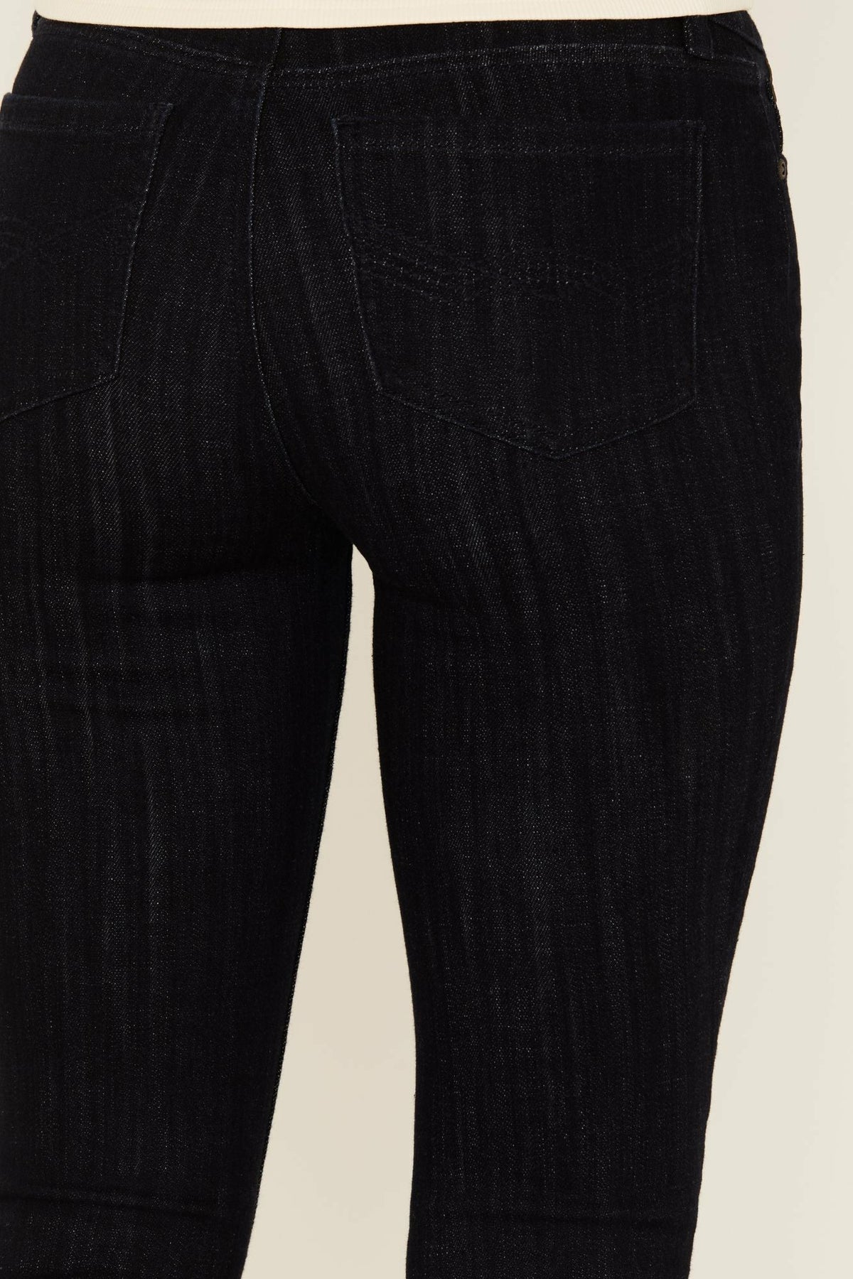 Magnolia Dark Wash Outlaw High Rise Studded Fringe Super Stretch Flare Jeans