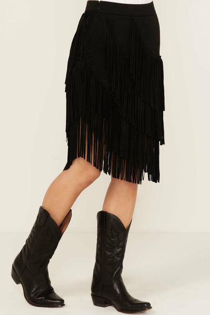 Tina Asymmetrical Faux Suede Fringe Mini Skirt
