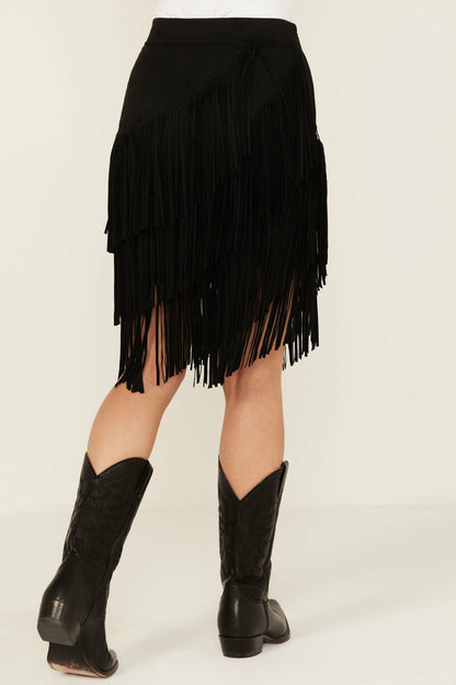 Tina Asymmetrical Faux Suede Fringe Mini Skirt