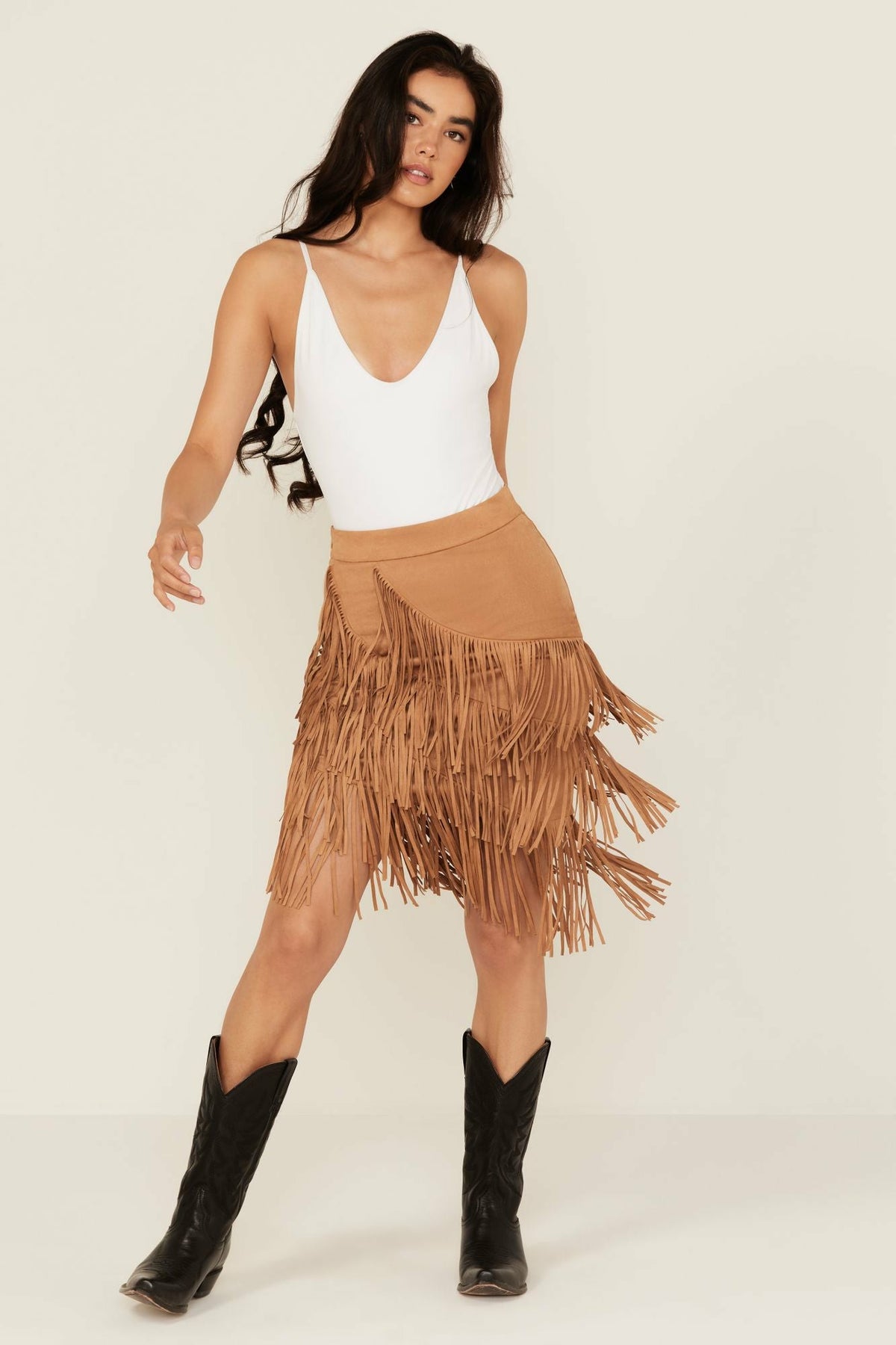 Tina Faux Suede Fringe Mini Skirt