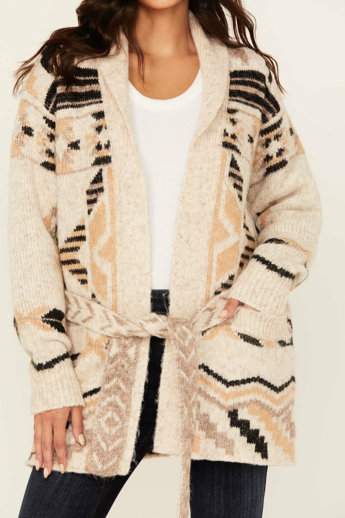Nora Southwestern Print Belted Sweater