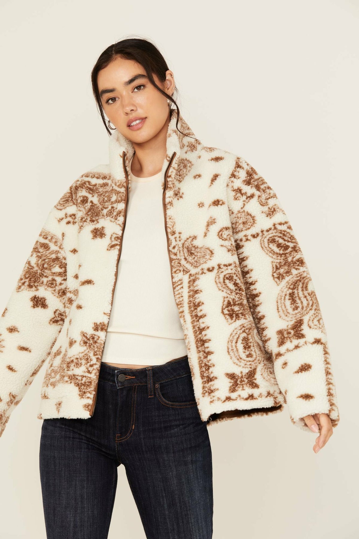 Casey Reversible Faux Suede and Sherpa Zip-Up Jacket