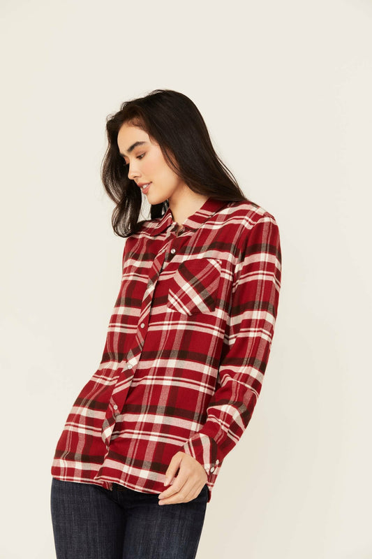Flannel Plaid Print Long Sleeve Snap Shirt