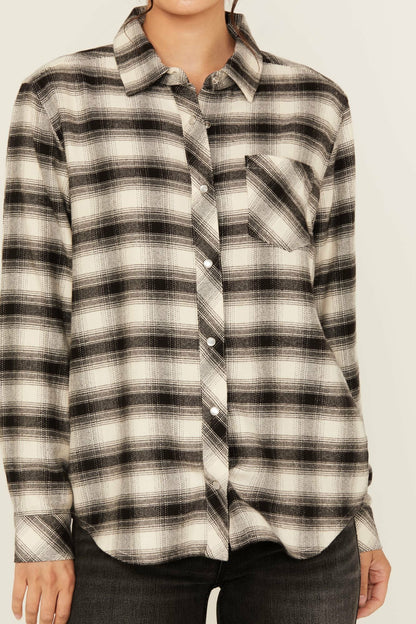 Flannel Plaid Print Long Sleeve Snap Shirt